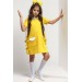 Kız Çocuk Yakası Taş İşlemeli Kısa Kollu Yanları Fiyonk Detaylı Önü Cepli Sarı Elbise