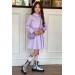 Kız Çocuk Yakası Taş İşlemeli Ve Beli Kemer Detaylı Lila Kot Elbise