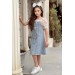 Kız Çocuk Yakası Ve Kolları Transparan Dantel İşlemeli Balon Kollu Kot Elbise
