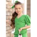 Kız Çocuk Yarım Kollu Belden Bağlamalı Ve Düğme Detaylı Yeşil Alt Üst Takım