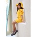 Kız Çocuk Yarım Kollu Kuşak Detaylı Şapkalı Sarı Tulum 3-12 Yaş