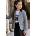 Kız Çocuk Yazı Baskılı Tişört Cep Detaylı Kareli Blazer Ceket Siyah Jean Etekli Takım