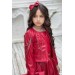 Kız Çocuk Zincir Detaylı Ceket Beli Manşetli Etek Ve Croplu Kırmızı Etekli Takım