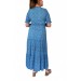 Kadın Çiçekli Kol Büzgülü Yaka Bağcıklı Elbise Bgl-St02110