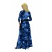 Kadın Mavi Desenli V Yaka Elbise Bgl-St03543