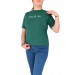Kadın Yeşil Sıfır Yaka Baskılı Tişört Bgl-St02094