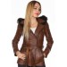 Hakiki Deri Kahverengi Kol İşlemeli Kapşon Kürklü Kadın Ceket