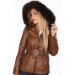 Hakiki Deri Kahverengi Tokalı Kürklü Kadın Ceket