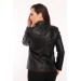 Hakiki Deri Siyah Düğmeli Milano Kadın Ceket