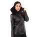 Hakiki Deri Siyah Kapşon Kürklü Giosetta Kadın Ceket