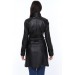 Hakiki Deri Siyah Kuşaklı Uzun Kadın Ceket