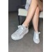 Markano Anali Beyaz Desenli Tül Detaylı Kadın Taşlı Sneakers
