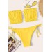 Markano Brezilya Model Büzgülü Bağlamalı Bikini Alt Sarı