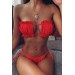 Markano  Brezilya Model Büzgülü Bağlamalı Bikini Altı Kırmızı