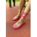 Markano Brina Fuşya Taşlı Bağlamalı Kadın Sandalet