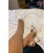 Markano Daina Bej Çapraz Taş Detaylı Saten Kadın Topuklu Ayakkabı