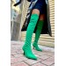 Markano Fabienne Yeşil Mat Streç Diz Üstü Kadın Topuklu Çizme