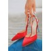 Markano Gent Kırmızı Saten Kadın Topuklu Ayakkabı
