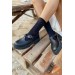 Markano Gray Siyah Cilt Tokalı Makosen Kadın Loafer Ayakkabı