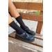 Markano Gray Siyah Rugan Tokalı Makosen Kadın Loafer Ayakkabı