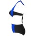 Markano  Kaplı Mavi Siyah Tasarımlı Yüksek Bel Bikini