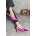 Markano Keddy Fuşya Kadife Taş Toka Detaylı Kadın Topuklu Ayakkabı