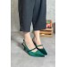 Markano Keddy Yeşil Kadife Taş Toka Detaylı Kadın Topuklu Ayakkabı