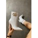 Markano Masha Beyaz Rugan Tokalı Kadın Topuklu Bot