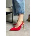 Markano Merica Kırmızı Rugan Gold Toka Detaylı Kadın Topuklu Ayakkabı