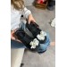 Markano Oils Siyah Çiçek Detaylı Kadın Sandalet
