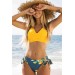 Markano  Önden Çarpraz Yanlardan Bağlamalı Baskılı Bikini Takım Çok Renkli
