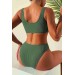Markano Özel Fitilli Kumaş Yüksek Bel Bikini Altı Yeşil