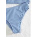 Markano  Özel Fitilli Kumaş Yüksek Bel Tankini Bikini Takım Mavi