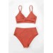 Markano Özel Tasarım Önden Çarpraz Yüksek Bel Bikini Takım Kırmızı