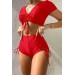 Markano Özel Tasarım Yarım Kol Büzgü Detaylı Bikini Takım Kırmızı
