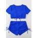 Markano Özel Tasarım Yarım Kol Büzgü Detaylı Bikini Takım Mavi