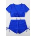 Markano Özel Tasarım Yarım Kol Büzgü Detaylı Bikini Takım Mavi