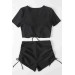 Markano Özel Tasarım Yarım Kol Büzgü Detaylı Bikini Takım Siyah