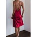 Markano  Sırt Dekolteli Uzun Saten Gecelik Elbise Kırmızı