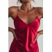 Markano  Sırt Dekolteli Uzun Saten Gecelik Elbise Kırmızı