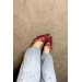 Markano Space Bordo Rugan Üç Toka Detaylı Kadın Topuklu Ayakkabı