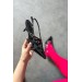 Markano Space Siyah Rugan Üç Toka Detaylı Kadın Topuklu Ayakkabı