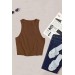 Markano Tek Renk 1 Adet Kadın Kolsuz Örme Kumaş Bluz Crop Kahverengi