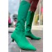 Markano Vanessa Yeşil Mat Streç Kadın Topuklu Çizme
