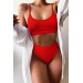 Markano Yüksek Bel Fitilli Kumaş Tankini Bikini Takım Kırmızı