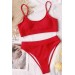 Markano Yüksek Bel Fitilli Kumaş Tankini Bikini Takım Kırmızı