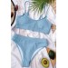 Markano  Yüksek Bel Fitilli Kumaş Tankini Bikini Üstü Mavi