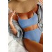 Markano Yüksek Bel Özel Kumaş Bikini Altı Mavi