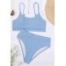 Markano Yüksek Bel Özel Kumaş Tankini Bikini Takım Mavi