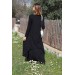 Barbora Keten Günlük Yazlık Salaş Kadın İki Katlı  Elbise Bt225Siyah3